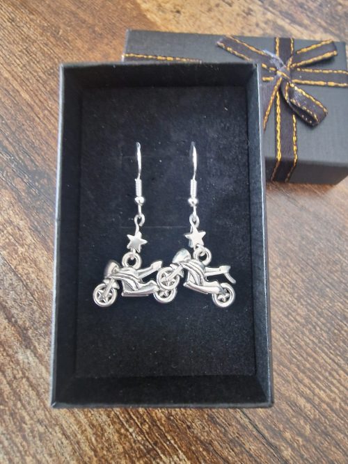 Handmade Motorbike Earrings/ biker earrings/ biker babe/ motorcycle earrings/ motorbike/ stocking filler/novelty/funny//Birthday present. 1