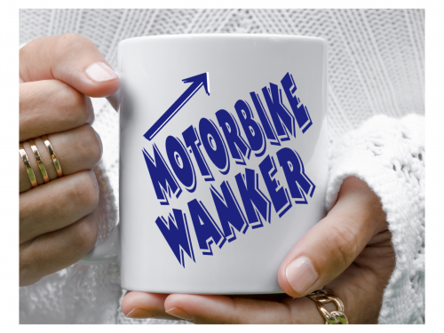 female riders, lady biker, biker chick, girl keyring, biker, motorbike, motorcycle keyring, mug, biker, Motorbike wanker personalised mug blue