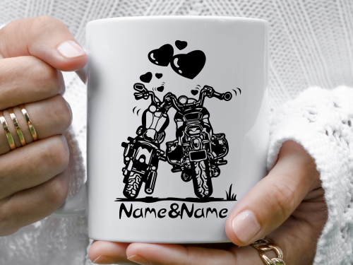 female riders, lady biker, biker chick, girl keyring, biker, motorbike, motorcycle keyring, mug, biker, Biker Couple In Love – Mug personalised