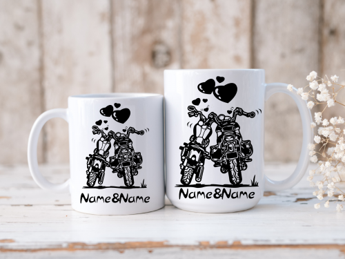 female riders, lady biker, biker chick, girl keyring, biker, motorbike, motorcycle keyring, mug, biker, Biker Couple In Love – Mug personalised 2