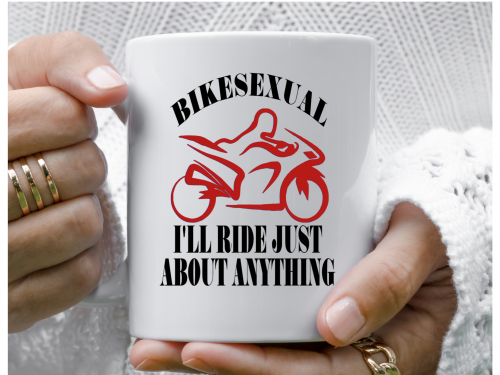 female riders, lady biker, biker chick, girl keyring, biker, motorbike, motorcycle keyring, mug, biker, Bikesexual, i'll ride just about anything mug 4