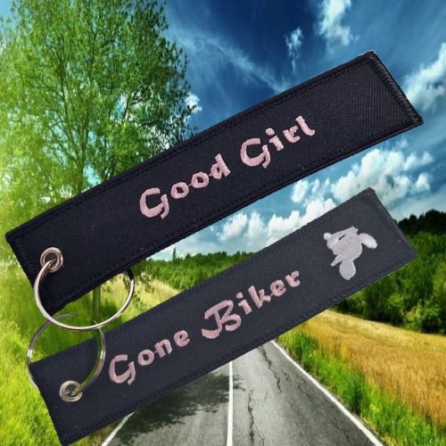 female riders, lady biker, biker chick, girl keyring, biker, motorbike, motorcycle keyring, Forget glass slippers, Good Girl Gone Biker – Keyring