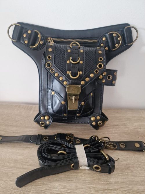 Motorcycle Waist - Leg Bag bikers - Gothic Chain Fringe Crossbody Bag with Studded Detailing in gold, leg bag motorbike 1