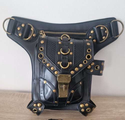 Motorcycle Waist - Leg Bag bikers - Gothic Chain Fringe Crossbody Bag with Studded Detailing in gold, leg bag motorbike