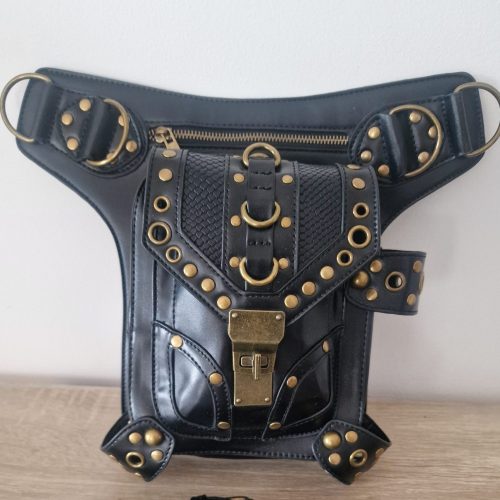 Motorcycle Waist - Leg Bag bikers - Gothic Chain Fringe Crossbody Bag with Studded Detailing in gold, leg bag motorbike