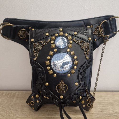 Black Motorcycle Leg Bag – Gold & Blue Edition