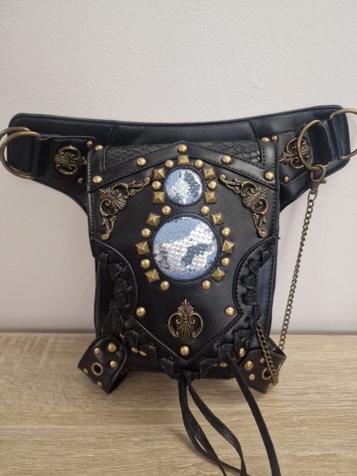 Black Motorcycle Leg Bag – Gold & Blue Edition