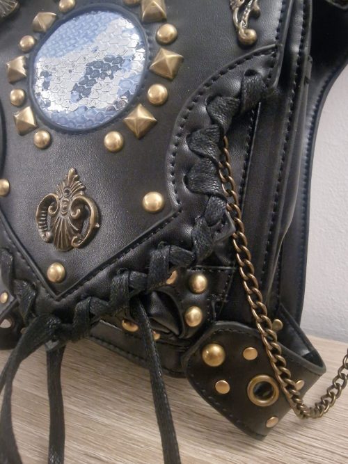 Black Motorcycle Leg Bag – Gold & Blue Edition 1