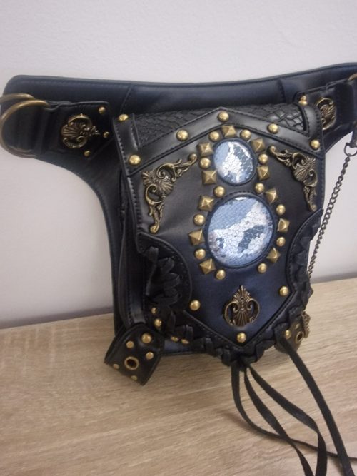 Black Motorcycle Leg Bag – Gold & Blue Edition 2
