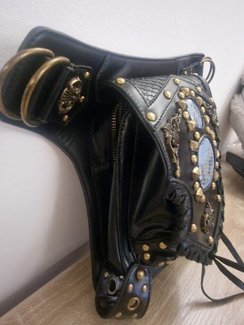 Black Motorcycle Leg Bag – Gold & Blue Edition 3