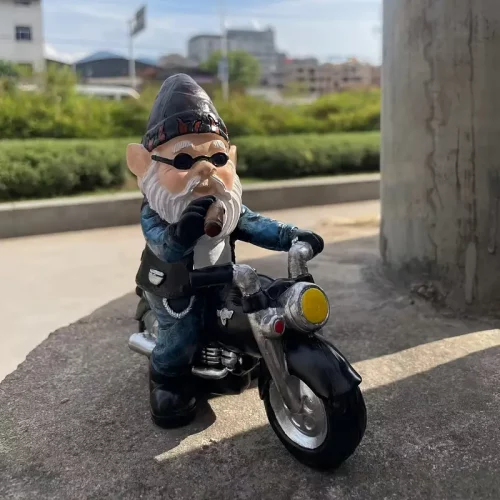 Garden Gnome on Motorcycle - Biker Gnome Statue, Funny Yard Decor, Motorcycle Lover, Unique Ornament, Outdoor Figurine, Biker Garden Art 4