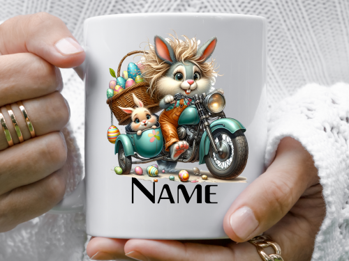 Mum Bunny and Son Motorbike Easter Eggs - Mug