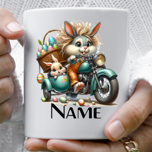 Mum Bunny and Son Motorbike Easter Eggs - Mug